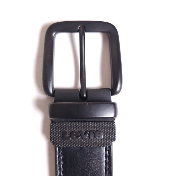 Levis Reversible Black Brown Coated Leather Top Synthetic Lining Belt Mens 38 - Picture 7 of 16